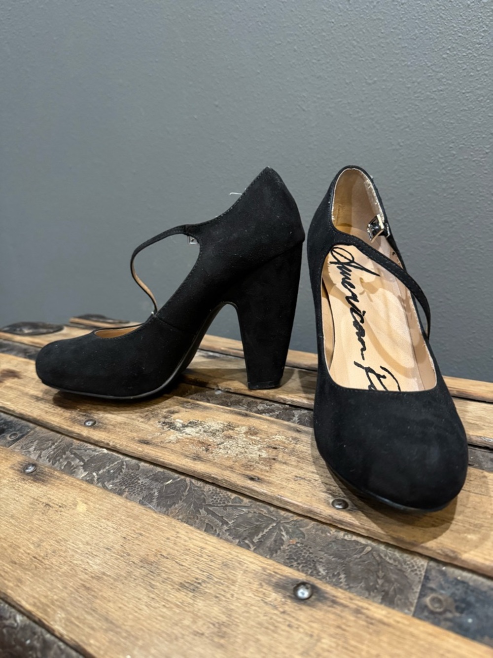 American Rag Black Suede Mary Jane Block Heels